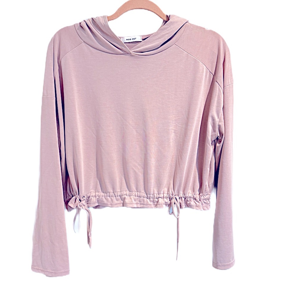 MOD REF Long Flared Sleeve Hooded Drawstring Crop Waist Dusty Powder Pink Size S